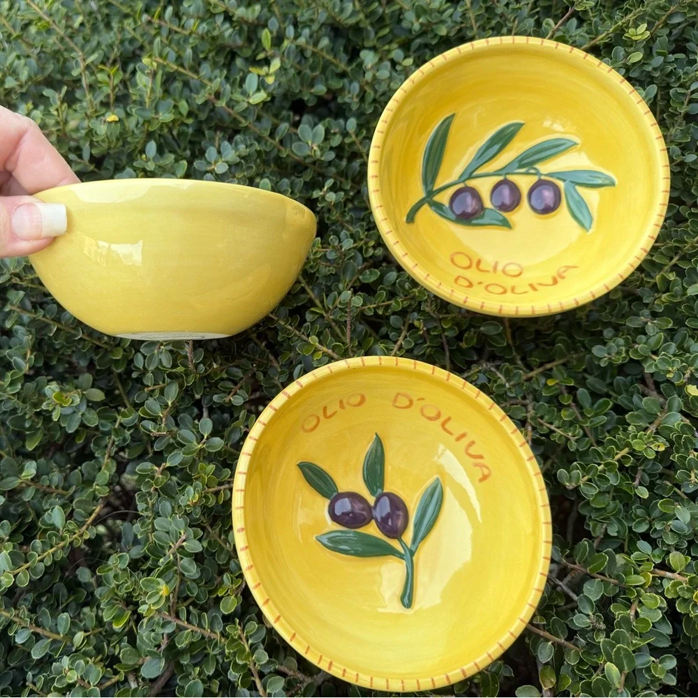 Williams-Sonoma Ceramic Dipping Bowls Olio D’Oliva Yellow Olive Design Set of 3